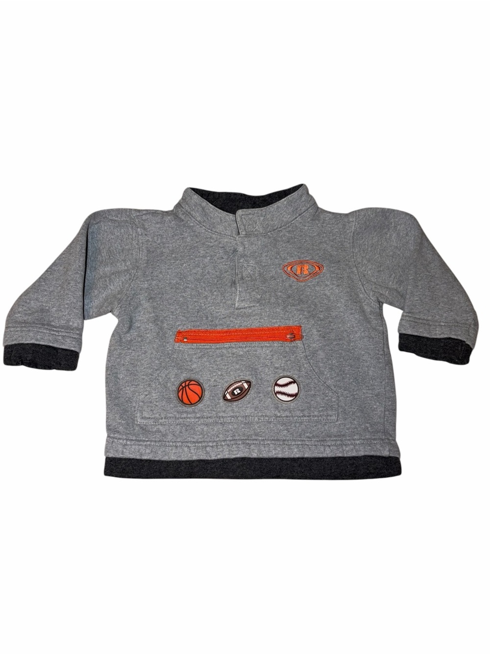 Vintage 90s Russell Athletic Grey Pullover Orange Zip Sports Patches 24m